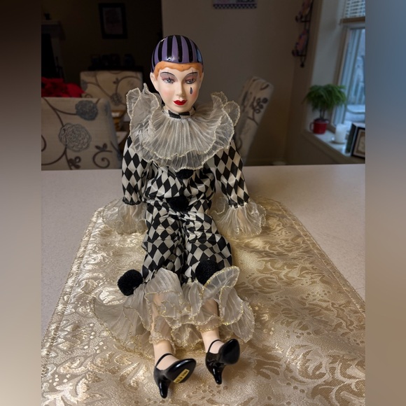 Other - Collectible Porcelain Pierrot Or Jester Clown Doll, Hand Painted Face